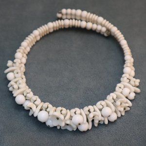 Miriam Haskell Glass Flower Collar Necklace White Beads